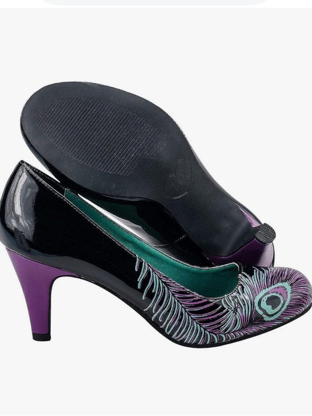 T.U.K. Peacock Heels Black Purple Sz 7 Rockabilly Pinup NIB - Picture 3 of 11